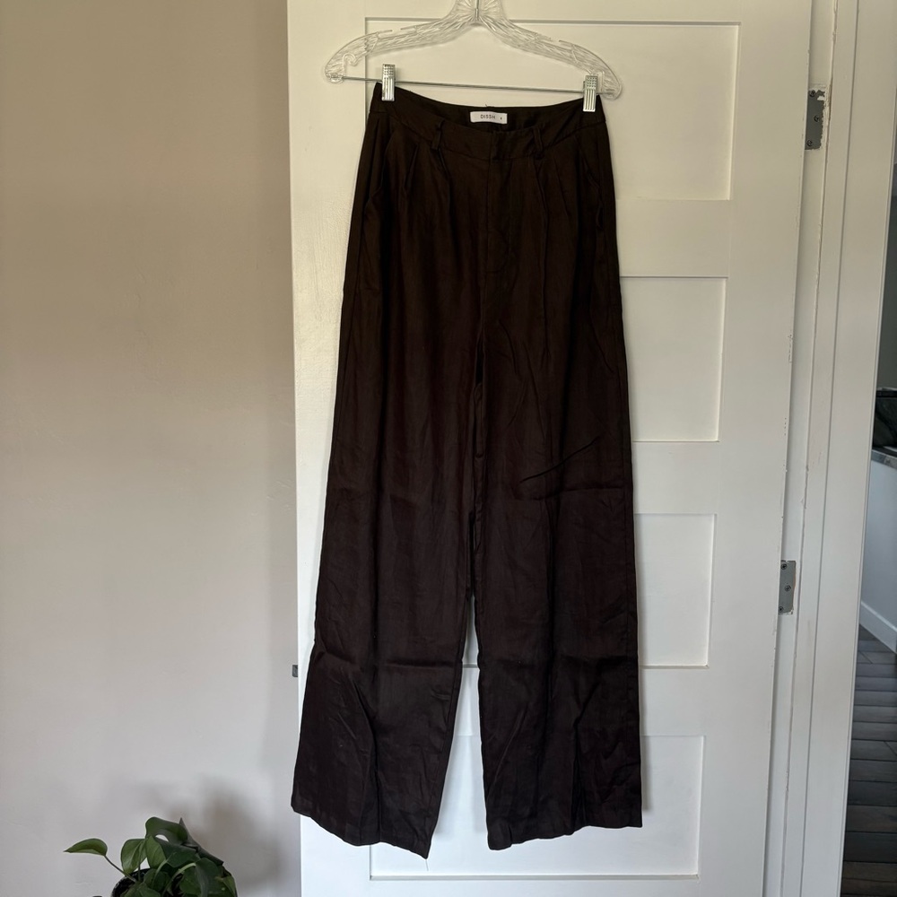Dissh Linen Brown pleated High Waist Wide Leg Pants 4 (AUS 8)